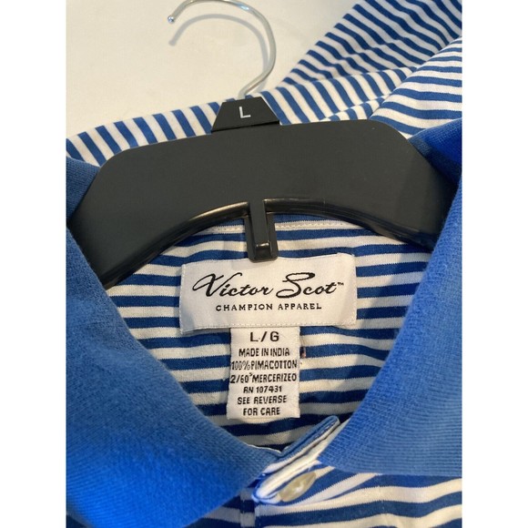 Victor Scot Champion Apparel Polo Shirt Blue/White Stripe Mens Size L - EUC - Picture 3 of 3